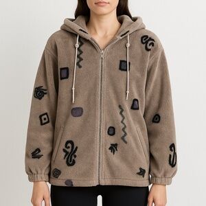 Vintage Forecaster Fleece Jacket Geometric Print Zip Up Hooded Petite